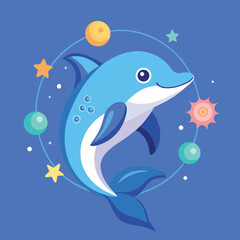 Cute Cartoon Dolphin Smiling Underwater – Colorful Digital Art