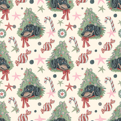 Dachshund Christmas Tree Seamless Pattern, Seamless Pattern, Christmas Png,Digital Download, Digital Pattern Sublimation and Crafts


