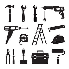 Fototapeta premium Vector art of a collection of construction and repair tools isolated on white background