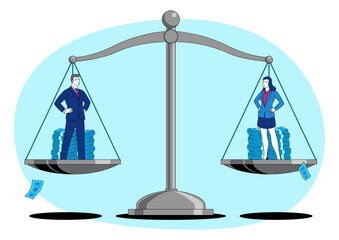 International Equal Pay Day Illustration. Gender equality concept with balanced scale.