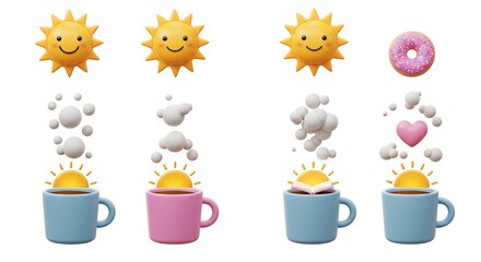 Morning coffee cartoon illustration set