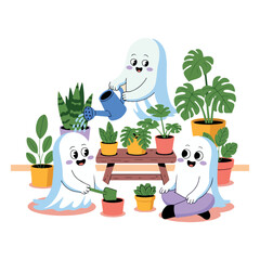 Cute Ghost Gardening Art – Halloween Plant Lover Illustration