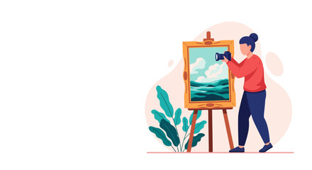 Art Appraiser Character Photographing a Framed Painting for an Appraisal Report