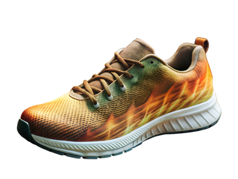 sunrise-inspired-running-shoe-isolated on white background, png, ai generated.