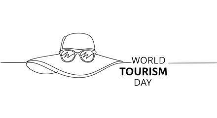 Concept of single line outline vector for World Tourism Day  