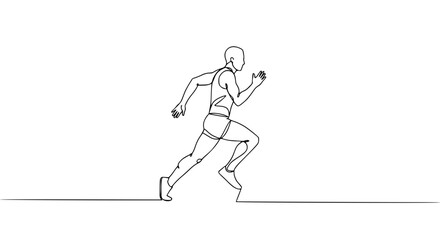 Fototapeta premium Runner in motion in single line outline vector style 