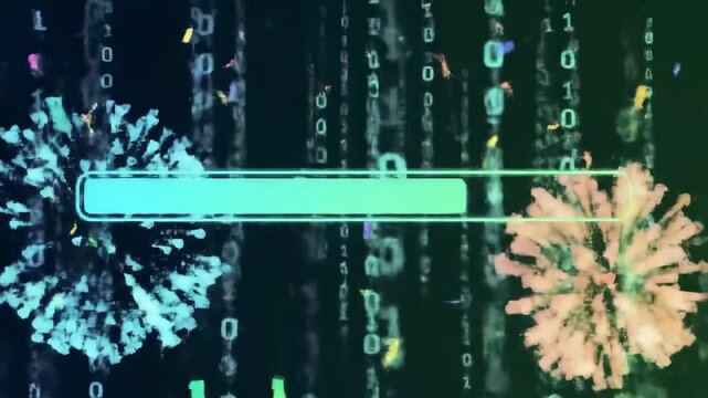 Abstract background with teal progress bar and binary code