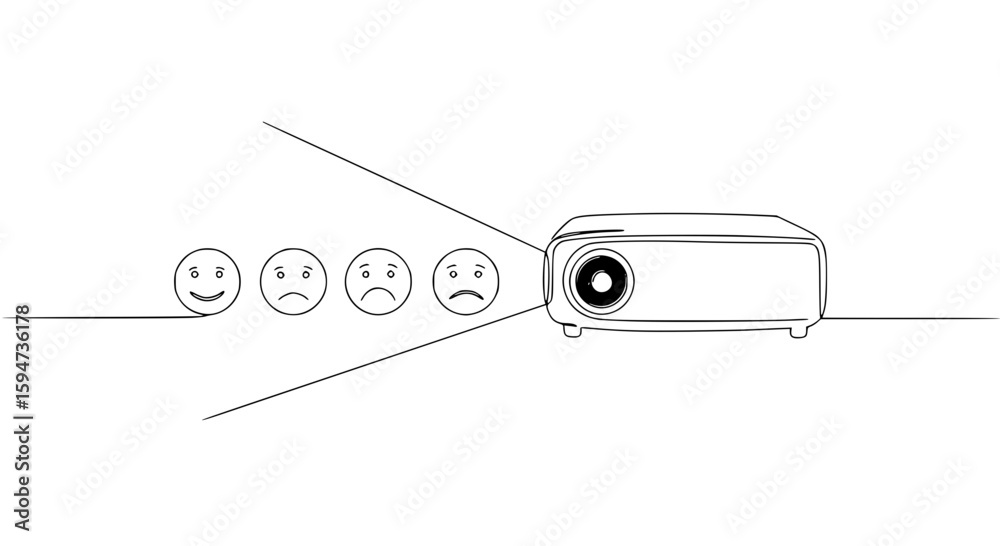 Poster projector displaying various facial expressions in single line outline vector