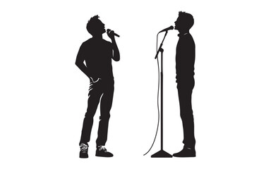 Male Singers Silhouette Vector  Duo Vocal Performance Illustration
