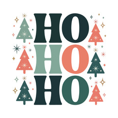 HO HO HO Christmas Graphic – Holiday Decor with Snowflakes & Trees