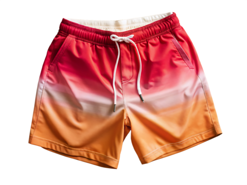 a pair of gradient swim trunks isolated on white background, png, ai generated.
