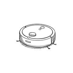 Robotic vacuum cleaner illustration, sketch style, monochrome design