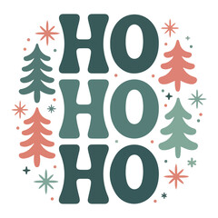 HO HO HO Christmas Graphic – Holiday Decor with Snowflakes & Trees