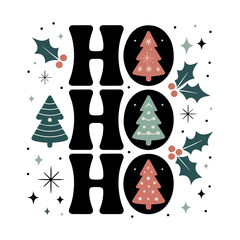 HO HO HO Christmas Graphic – Holiday Decor with Snowflakes & Trees