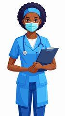 Fototapeta premium A stylized illustration of a female healthcare worker holding a clipboard.