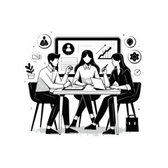 Fototapeta premium A group of three discussing a strategy on with white background