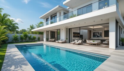 Fototapeta premium Luxury Poolside Villa: Modern Architectural Paradise