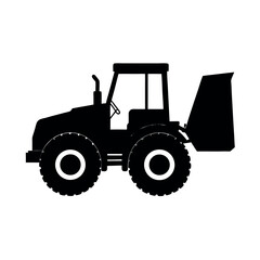 Front loader machine with large bucket Silhouette Vector illustration