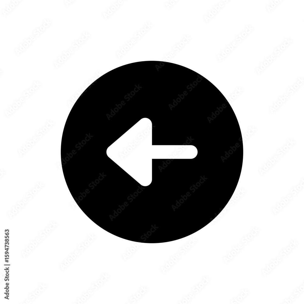 Fototapete Black circular button with a white left arrow indicating back navigation and directionality symbol icon design