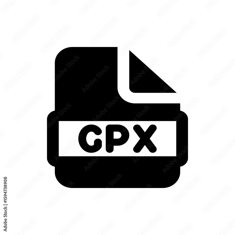 Fototapete Illustration of a black cpx file icon with a folded corner representing a computer file format symbol