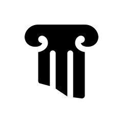 Illustration of a black ionic column with detailed volutes and fluted shafts on a white background art