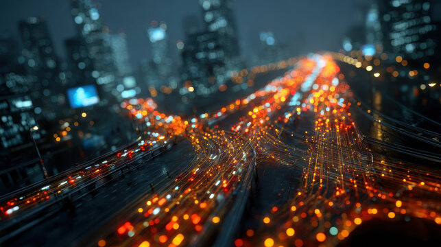 Cityscape illuminated with traffic at nighttime background image