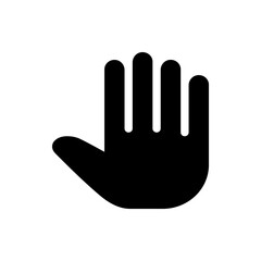 A black hand silhouette with fingers extended against a white background in a simple graphic design style