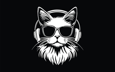 Fototapeta premium Cool Cat DJ Logo with Headphones and Sunglasses Minimalist Music Icon Design