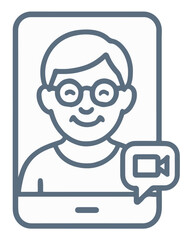 Flat Vector Icon of a Senior on a Video Call Displayed on a Tablet Screen. Elderly Person Communicating Online via Modern Technology in a Minimalist Digital Illustration.