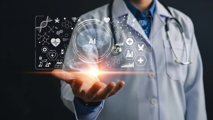 A doctor presents an ai brain hologram, representing the future of healthcare and medical technology - Powered by Adobe