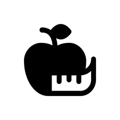 A black silhouette of an apple with a stem and leaf, connected to an electrical plug, suggesting power
