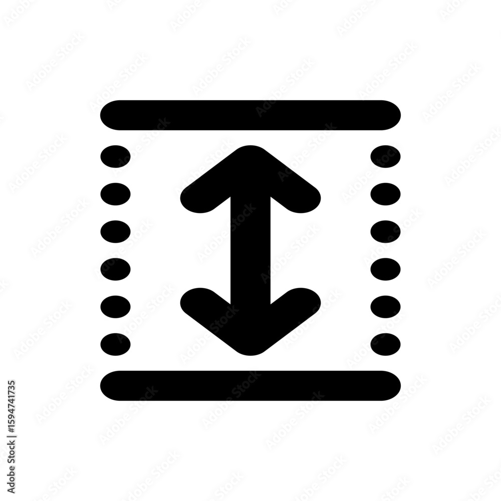 Poster vertical arrows icon indicating up and down movement with side dots and top and bottom bars design e