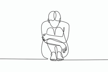 Obraz premium Single line drawing of a woman sitting with arms crossed