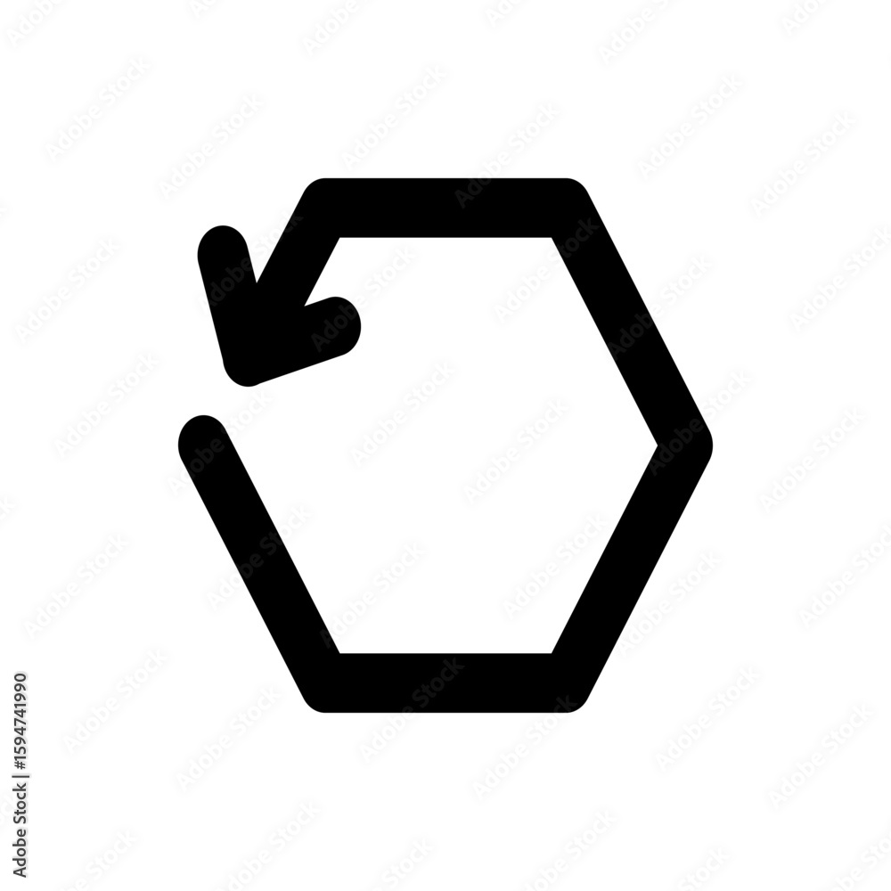 Aufkleber black arrow rotating counter clockwise around a hexagon shape on a white background in a simple styl