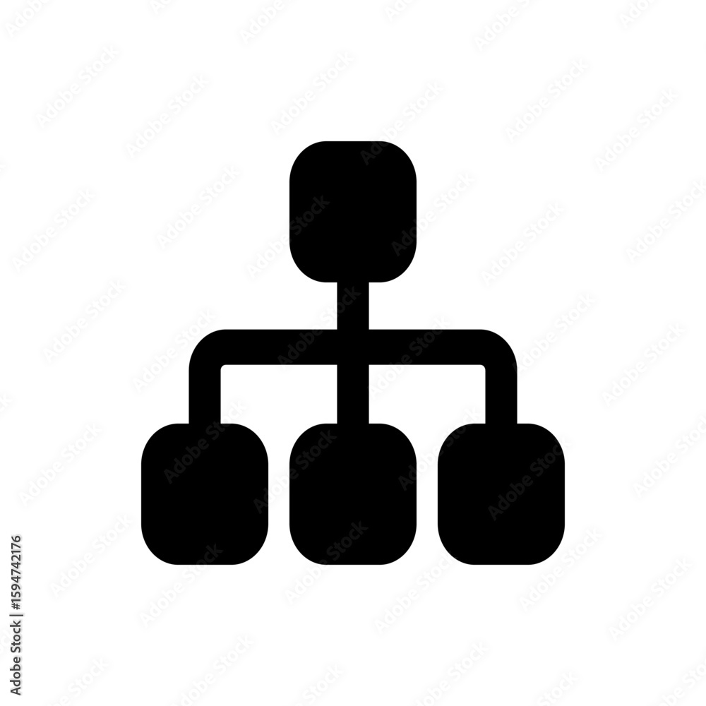 Poster Black diagram with one top node connected to three bottom nodes in a hierarchical arrangement pattern