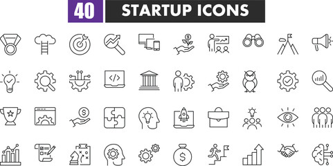 Vector Line Icons Set of Startup