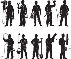 A diverse vector EPS set for labor, industry, and skilled trade designs.