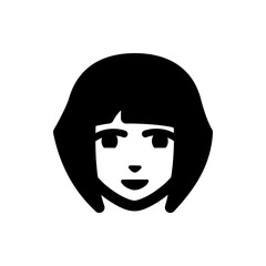 Illustration of a stylized female face with black hair and simple features in a minimalist design style