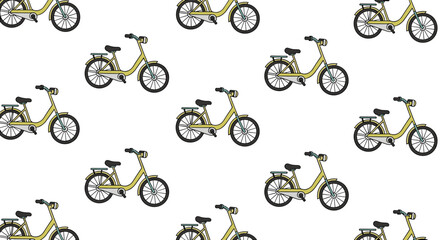 Retro styled cream colored mopeds arranged in a repeating pattern for a vintage feel