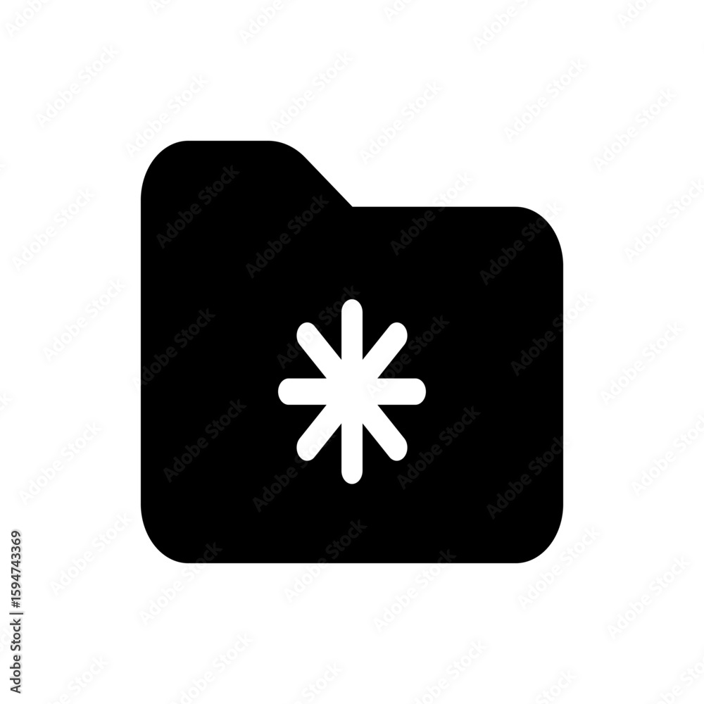 Poster black folder icon with a white asterisk symbol centered on the folder representing special files and