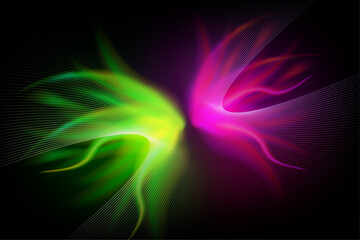 abstract green and purple smoke and lines on the dark background