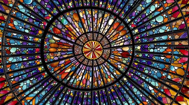 万華鏡のように複雑な幾何学背景：中心から広がる対称パターンと輝く反射面｜万華鏡,幾何学,背景,複雑,対称

