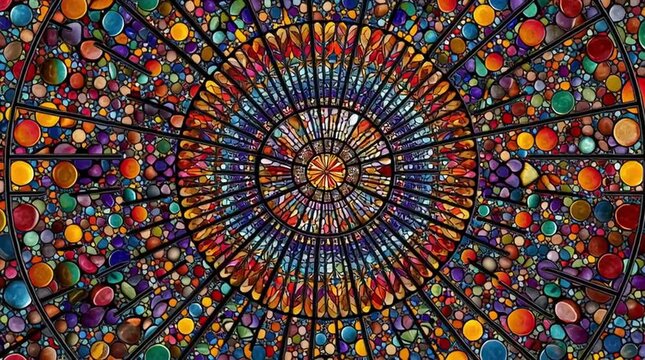 万華鏡のように複雑な幾何学背景：中心から広がる対称パターンと輝く反射面｜万華鏡,幾何学,背景,複雑,対称

