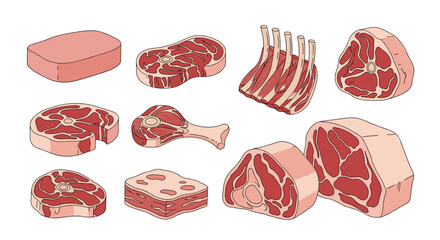 A diverse selection of fresh raw meat cuts for culinary preparation and grilling enthusiasts