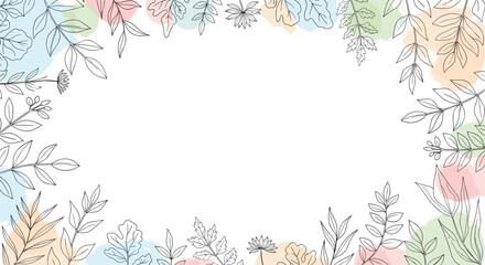 Obraz premium Delicate botanical border with soft pastel watercolor circles for artistic framing and invitations