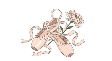 Elegant ballet slippers adorned with delicate ribbons and a softly blooming flower