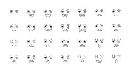 Collection of expressive emoji faces showing a wide range of human emotions and feelings