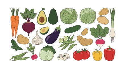 A vibrant assortment of fresh healthy garden vegetables and produce ready for cooking