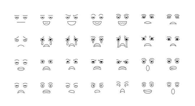 Collection of expressive emoji faces showing a wide range of human emotions and feelings