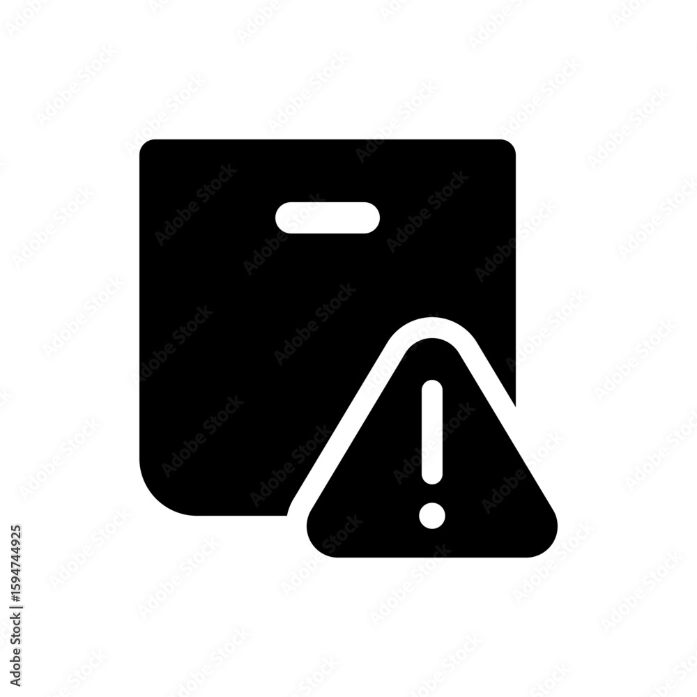Poster black storage box icon with an exclamation mark in a triangle indicating a problem or error message 